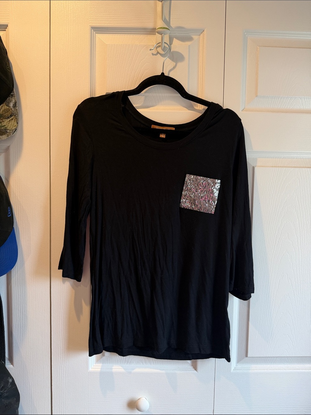 Ellen Tracy Black Long-Sleeve Top with Sequin Pocket